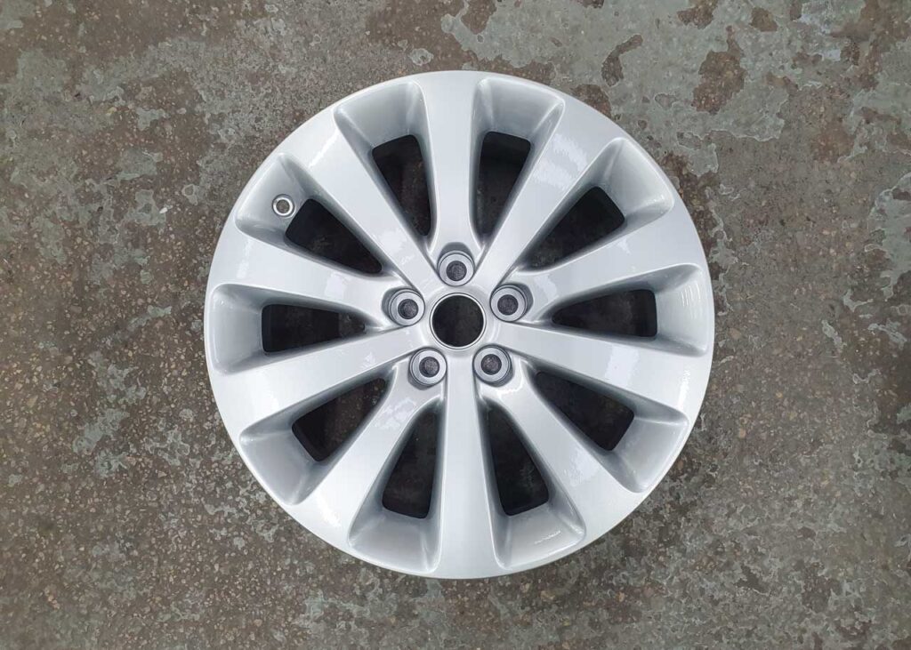 Image shows an example of a brilliant silver powder coated wheels