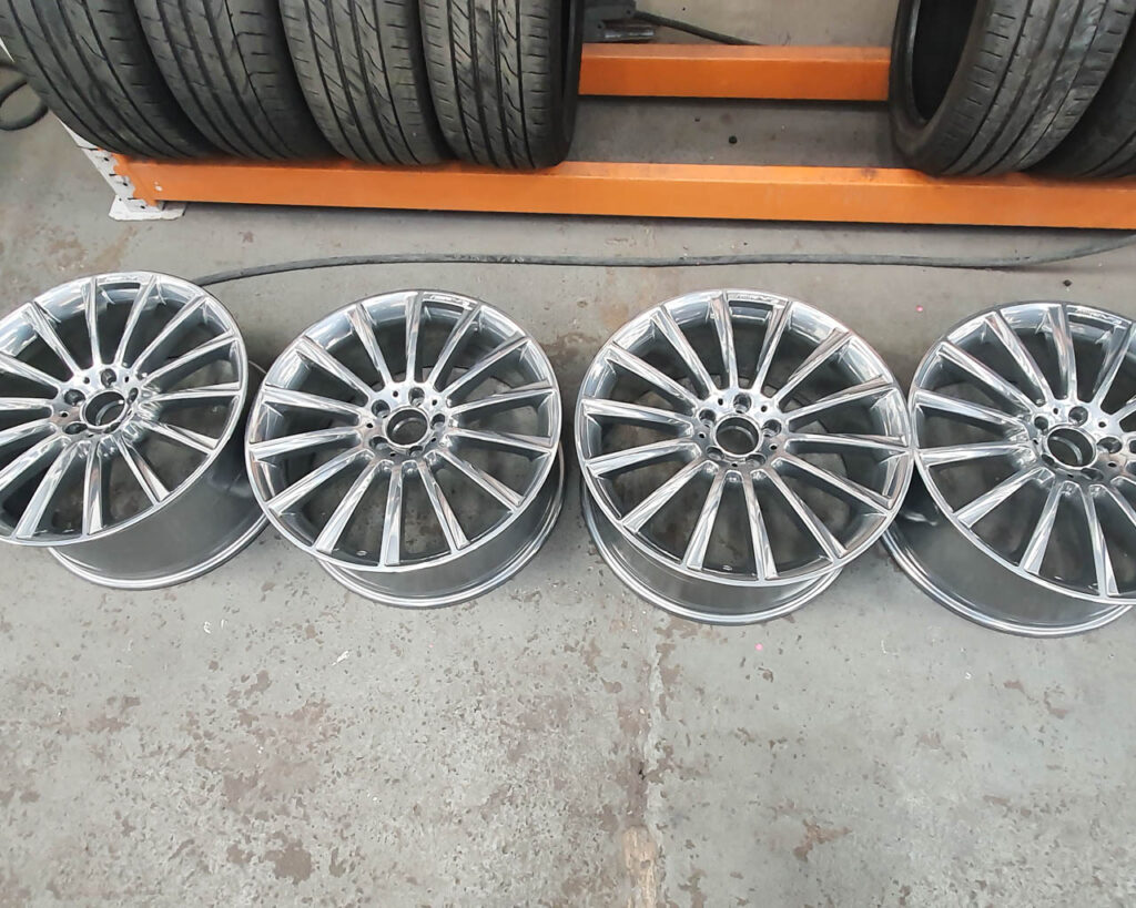 Image shows an example of a Reflective Chrome powder coated wheels